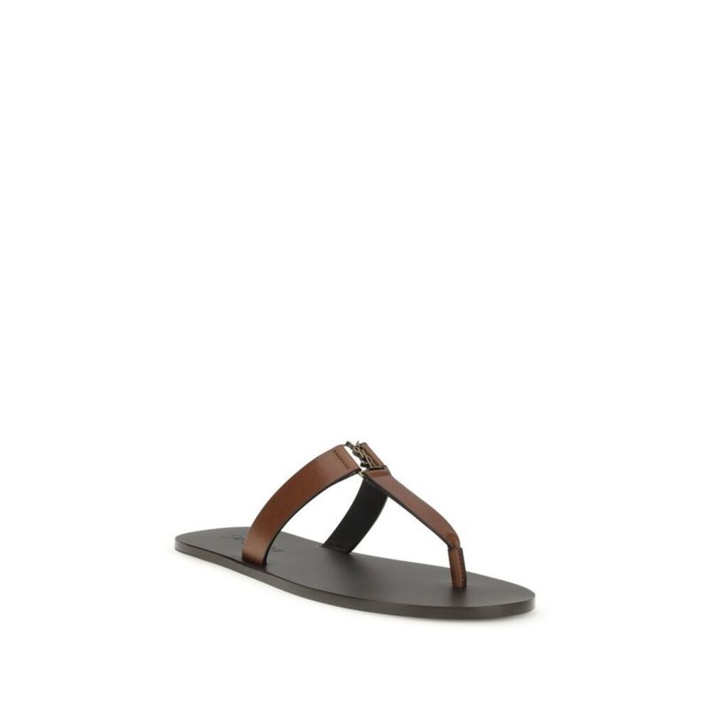 Saint Laurent Brown Calf Leather Bos Taurus Flip-Flop Women's Sandals - Picture 2 of 4